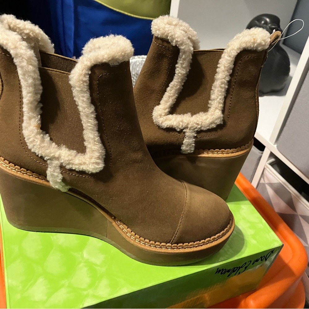 Sam Edelman Reagan suede tan/brown chunky wedge boots, 8 new